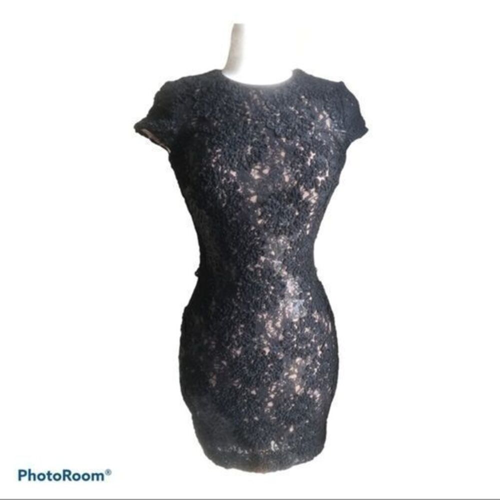 Dress the population black nude lace sequin dress medium